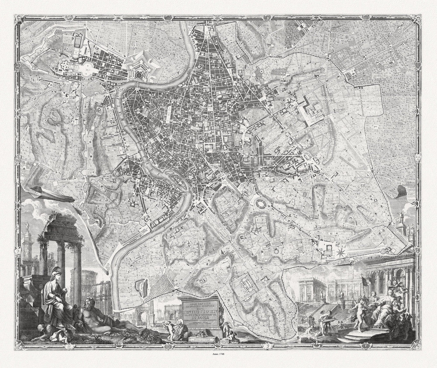 Nolli et Pozzi, Nuova Topografia Di Roma, 1748map on heavy cotton canvas, 25x27" approx. - The Map Chest