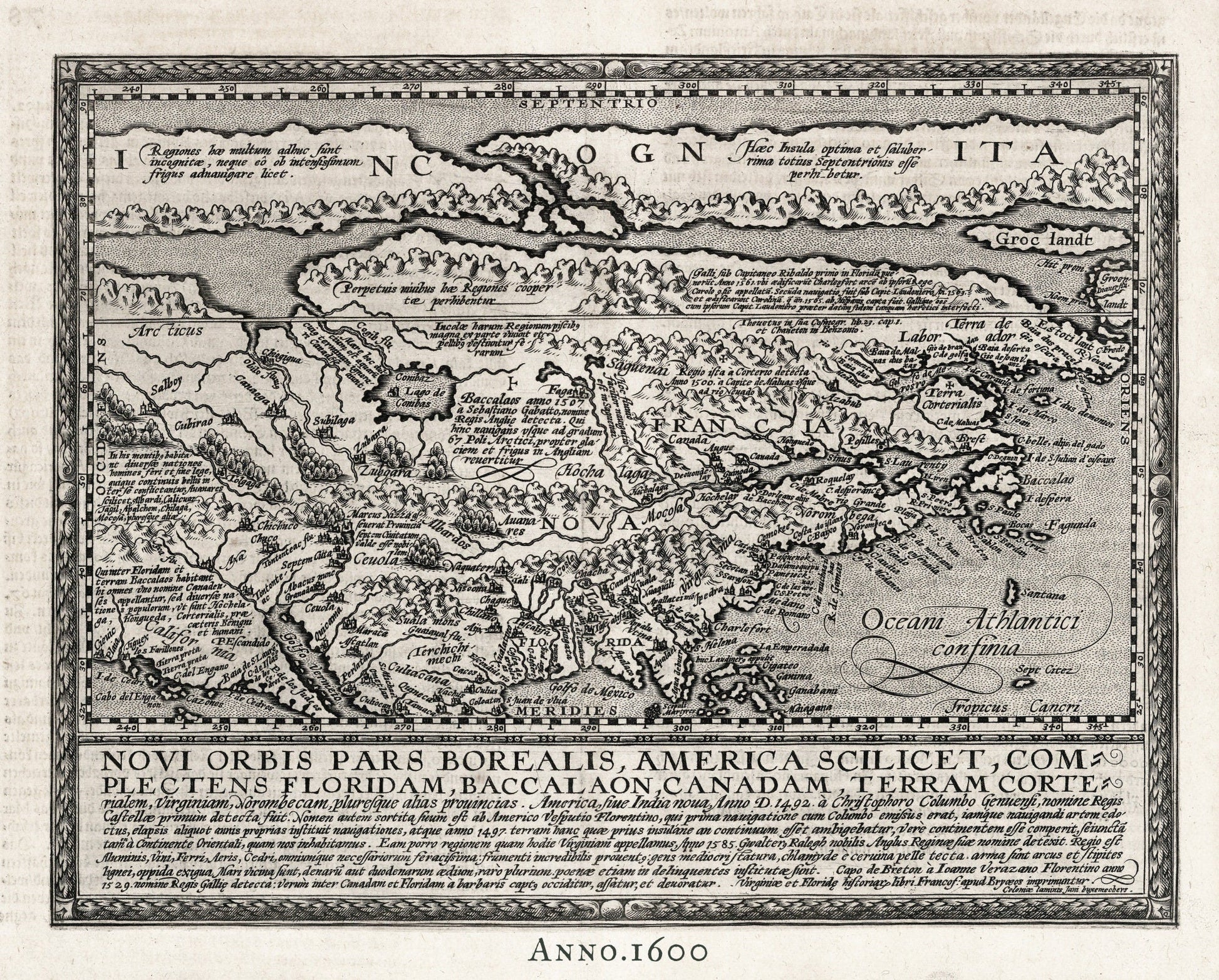 North America, 1600, Quad auth., map on durable cotton canvas, 50 x 70 cm or 20x25" approx. - The Map Chest