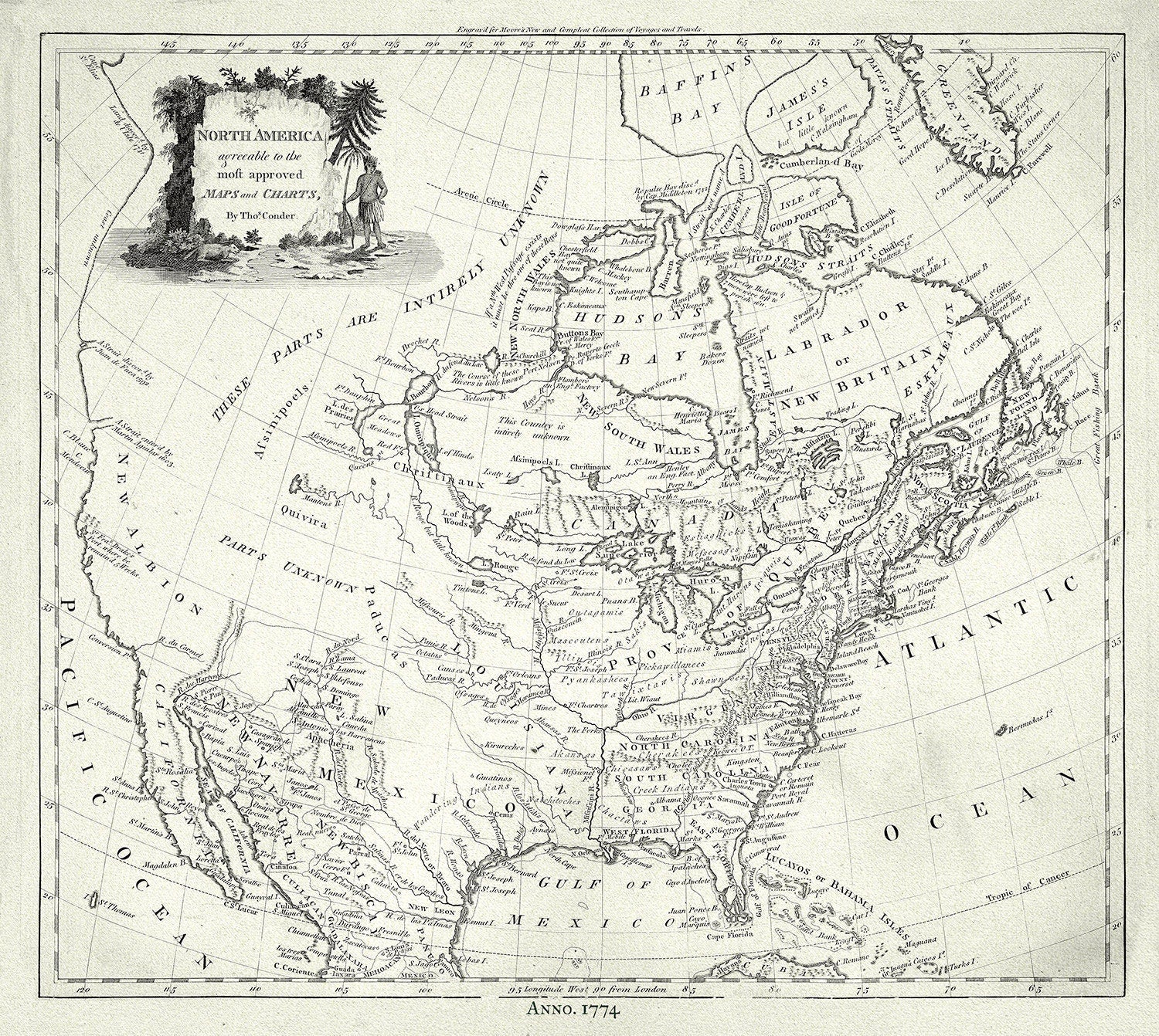 North America, Conder auth., 1774, map on durable cotton canvas, 50 x 70 cm, 20 x 25" approx. - The Map Chest