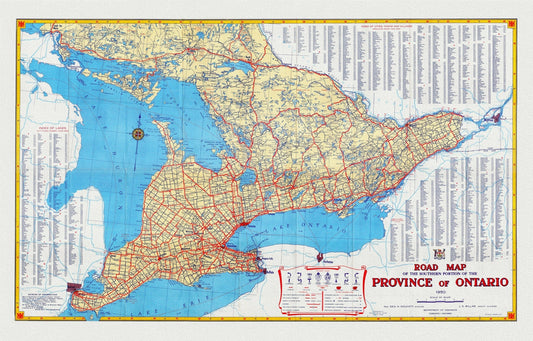 Official Road Map of Ontario, 1950, map on heavy cotton canvas, 22x27" approx. - The Map Chest