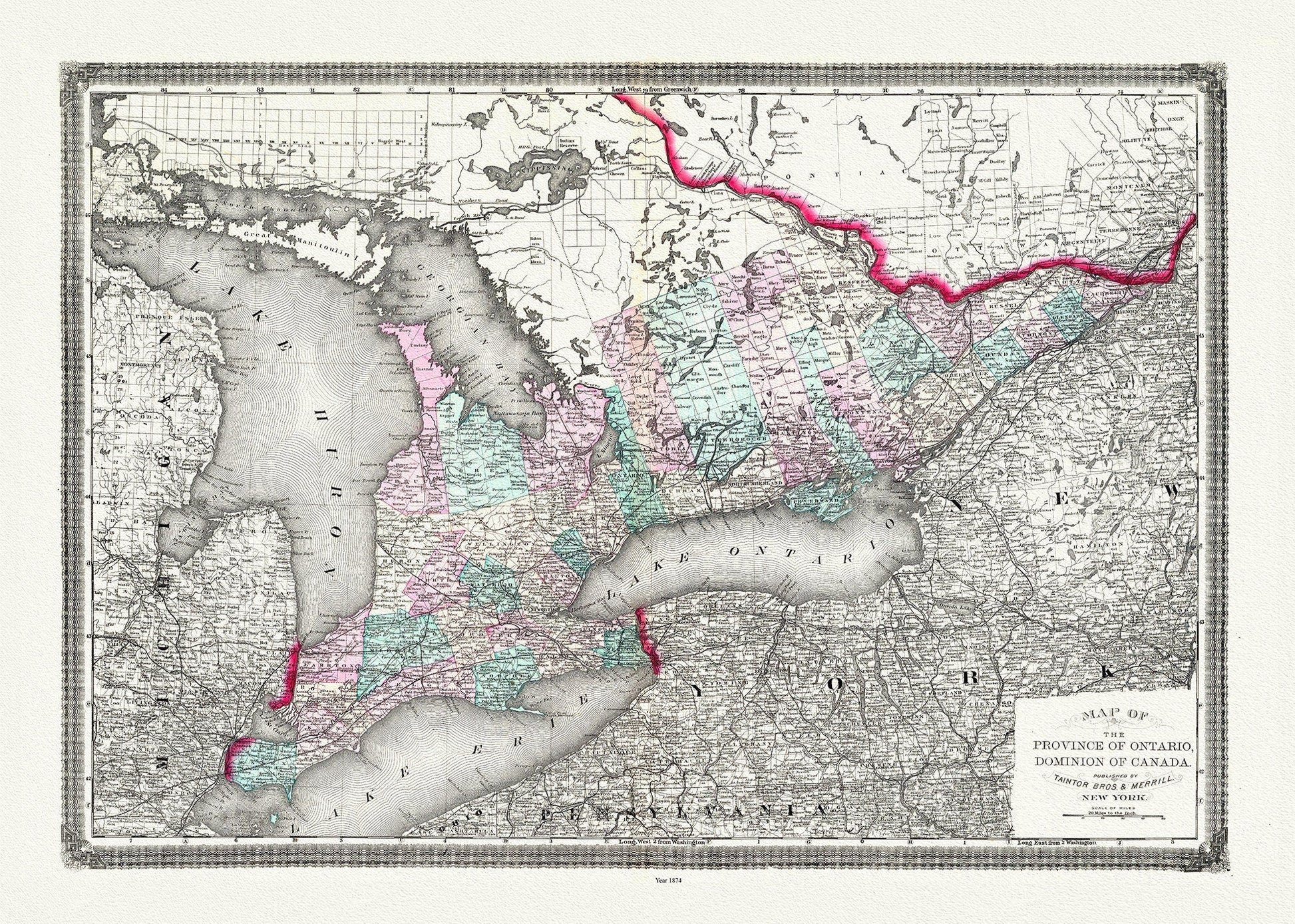 Ontario, Canada, Taintor Brothers & Merrill auth., 1874 - The Map Chest