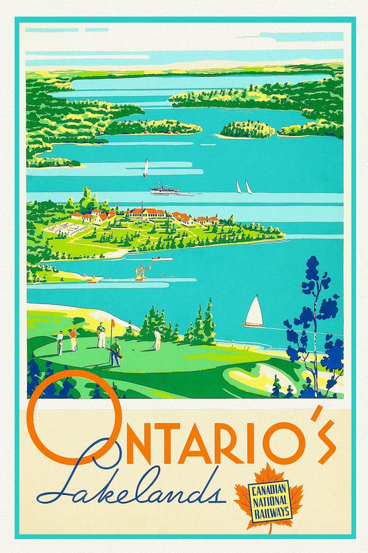 Ontario's Lakelands, Canadian National Railways , travel poster on heavy cotton canvas, 20x25" approx. - The Map Chest