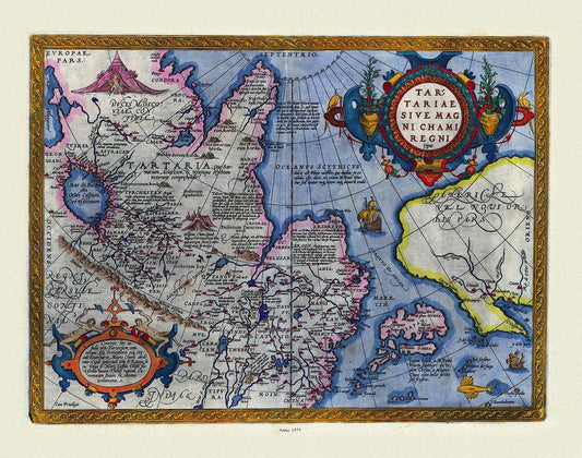 Ortelius, ( Abraham 1527 - 1598), Tartariae sive Magni Chami Regni tÿpus, 1575, Map printed on to heavy cotton canvas, 22x27in. approx. - The Map Chest