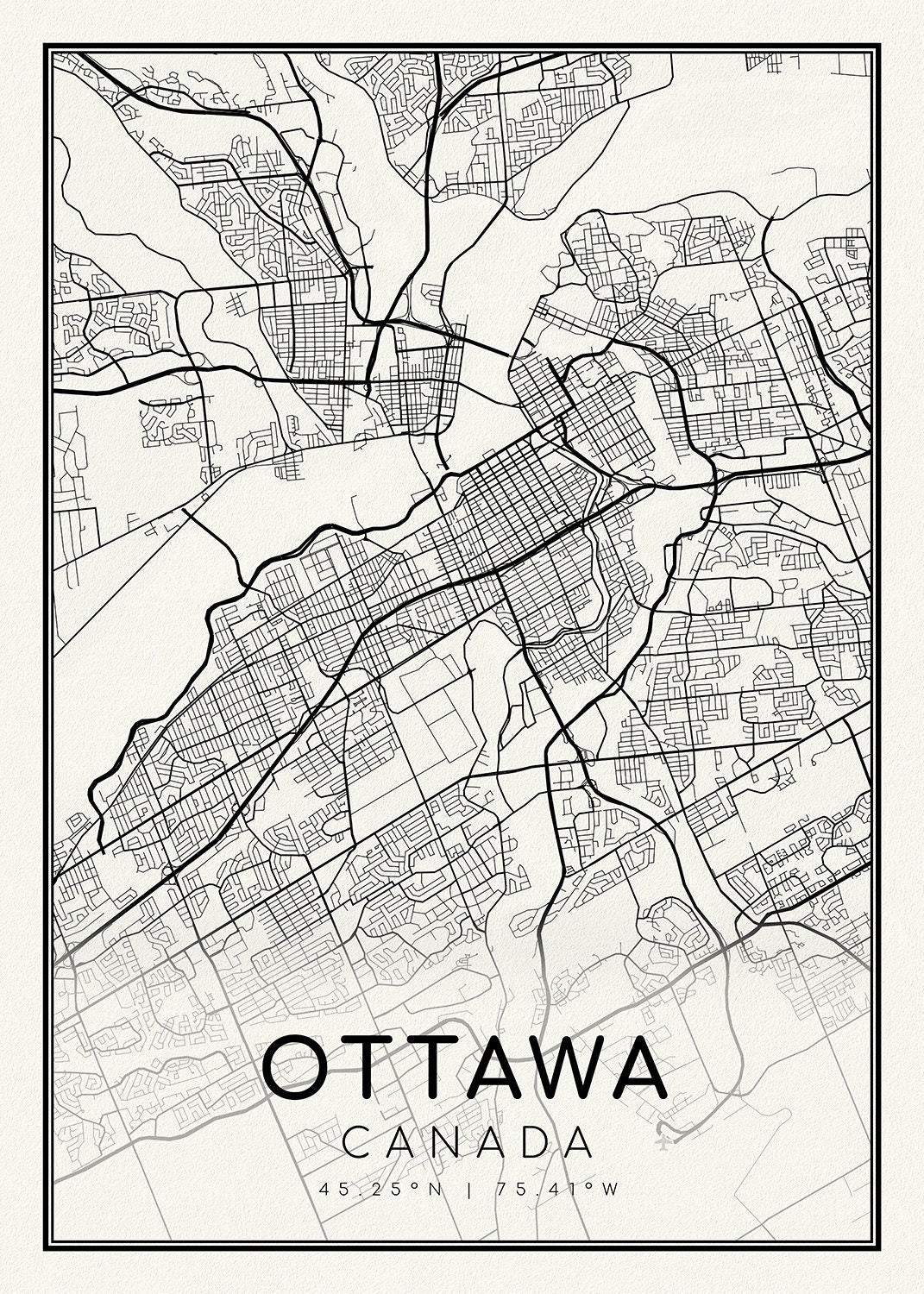 Ottawa, A Modern Map, on heavy cotton canvas, 45 x 65 cm, 18 x 24" approx. - The Map Chest