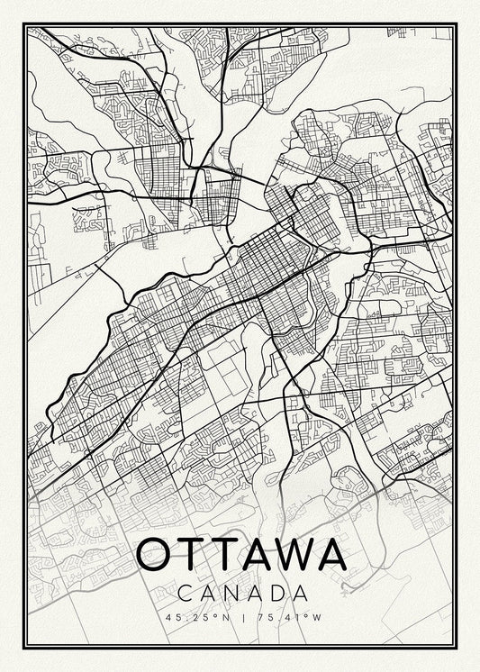 Ottawa, A Modern Map, on heavy cotton canvas, 45 x 65 cm, 18 x 24" approx. - The Map Chest