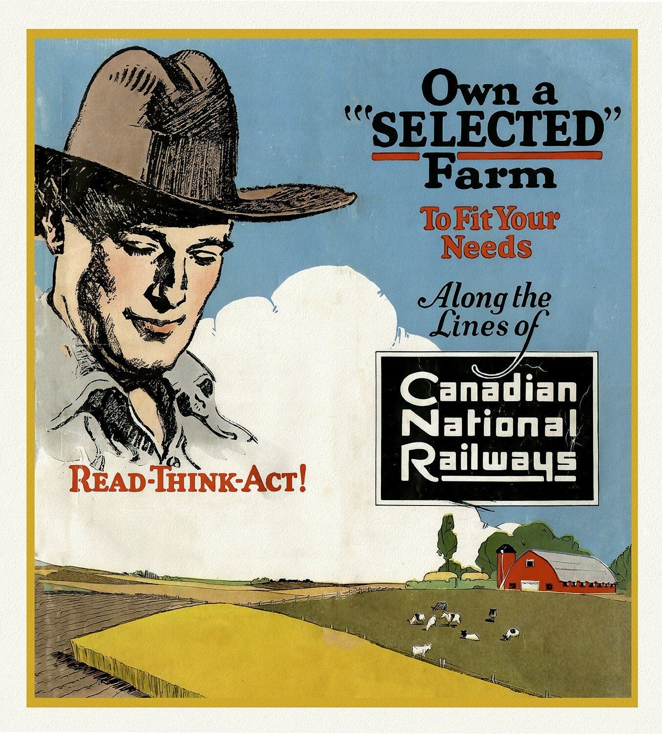 Own a Selected Farm, Canadian National Railways, vintage poster on heavy cotton canvas, 50 x 70 cm, 20 x 25" approx. - The Map Chest