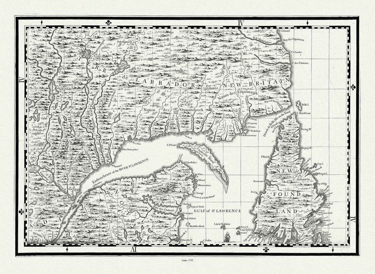 Part of a Map of the British Empire in America, Popple auth., 1733E, map on heavy cotton canvas, 50 x 70 cm, 20 x 25" approx. - The Map Chest