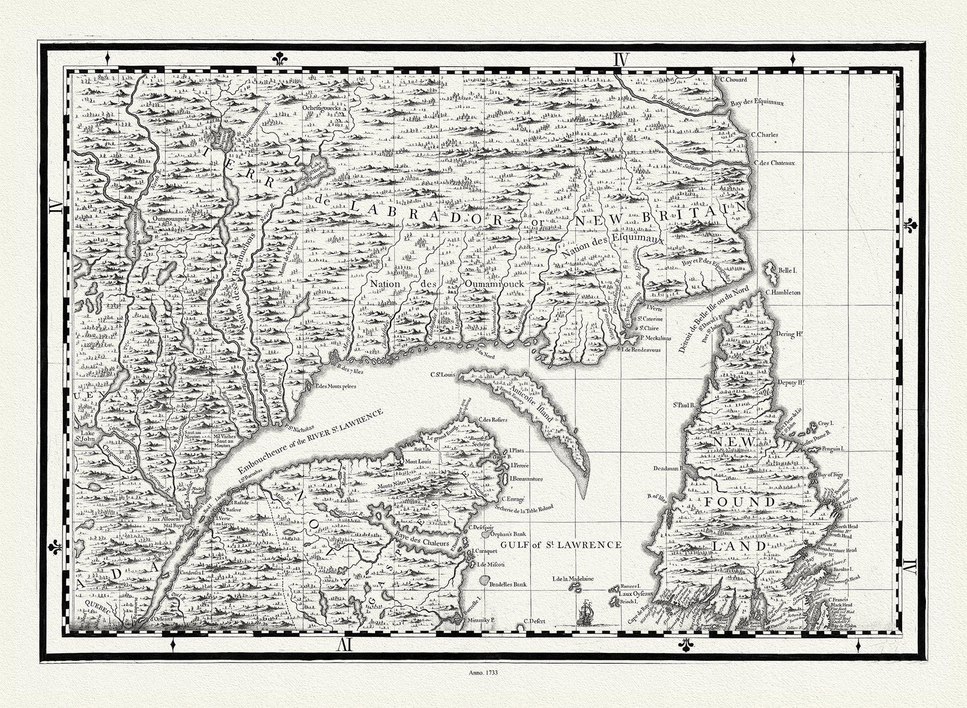 Part of a Map of the British Empire in America, Popple auth., 1733E, map on heavy cotton canvas, 50 x 70 cm, 20 x 25" approx. - The Map Chest