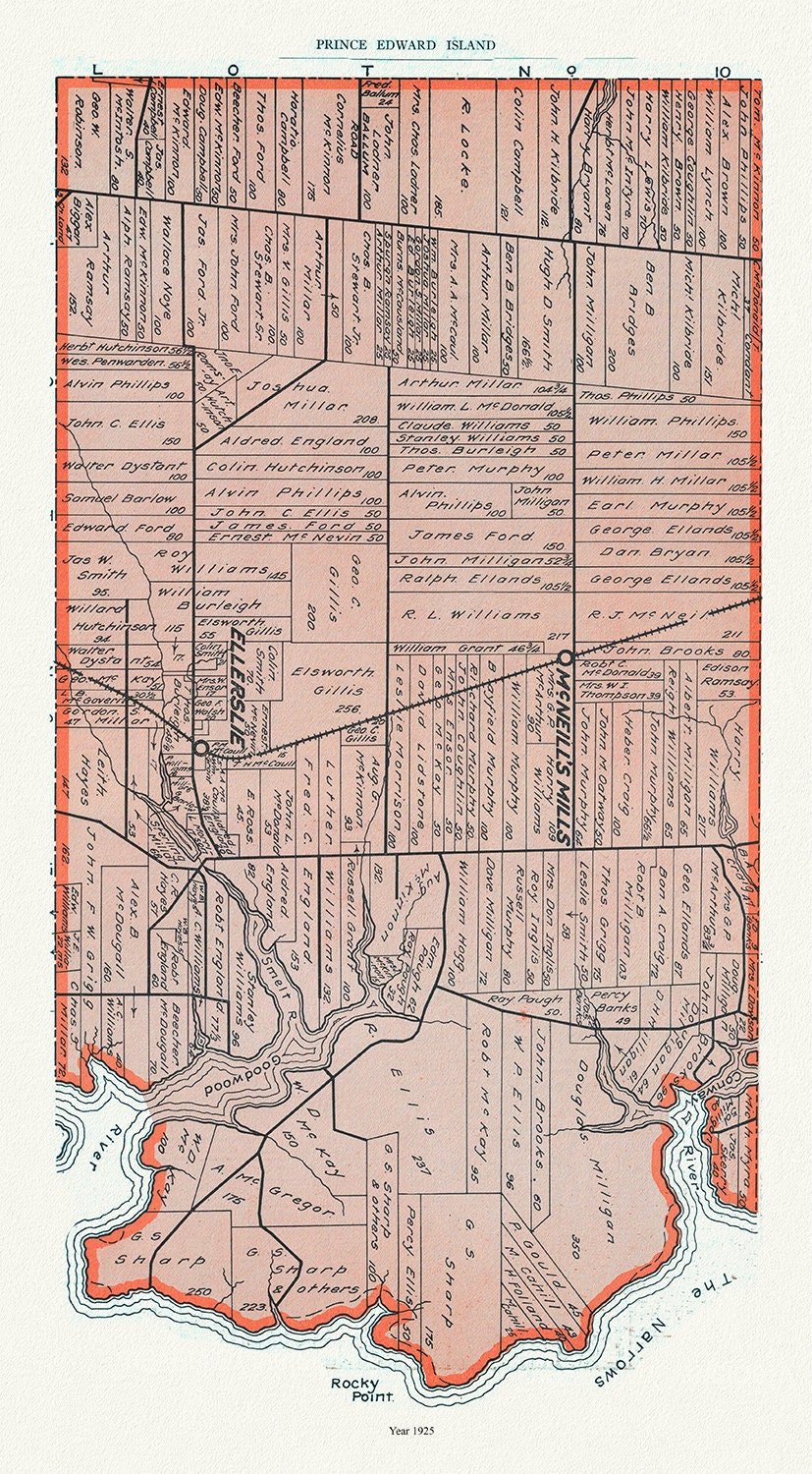 PEI: Map 12, Prince County, Prince Edward Island, 1925 , vintage map reprinted on durable cotton canvas, 50 x 70 cm or 20x25" approx. - The Map Chest