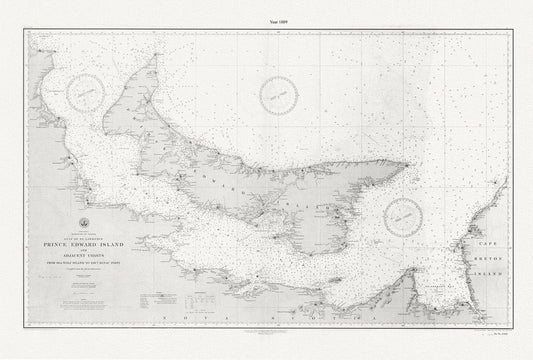 PEI: Prince Edward Island and adjacent coasts, from Sea Wolf Island to Escuminac Point, 1889, Nautical chart on canvas 20x25" approx. - The Map Chest