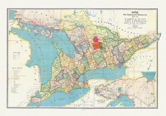 Penson, A New Railway and Commercial Map of Ontario,1887 Ver. II , map on heavy cotton canvas, 50 x 70 cm, 20 x 25" approx. - The Map Chest