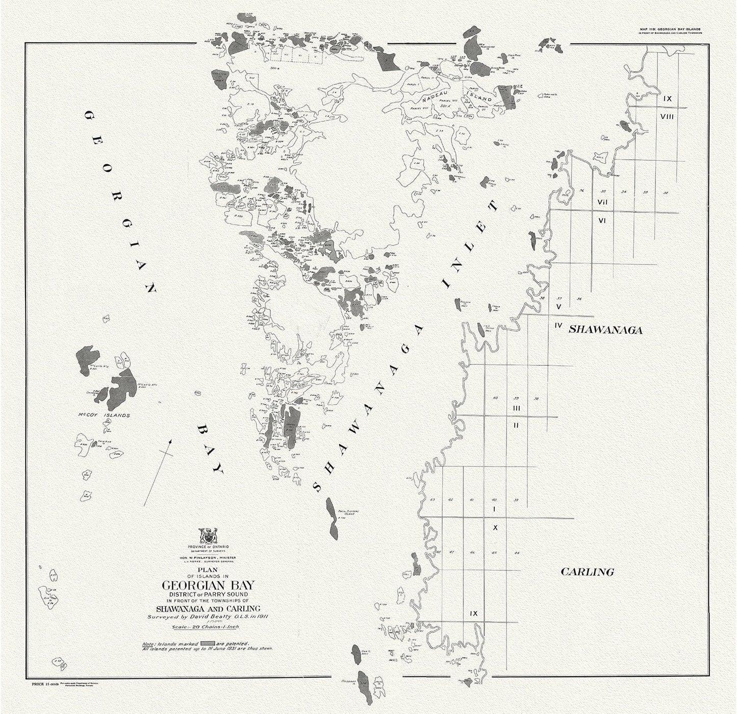 Plan of islands in Georgian Bay district of Parry Sound, in front of the townships of Shawanaga and Carling, 1931 - The Map Chest