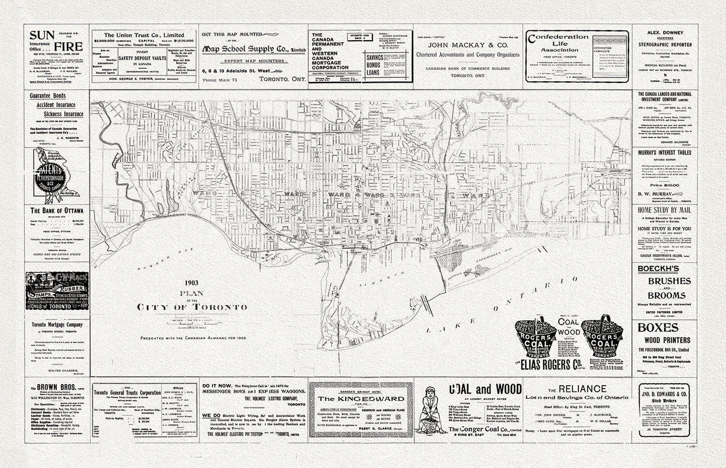 Plan of the City of Toronto, 1903, map on heavy cotton canvas, 22x27" approx. - The Map Chest