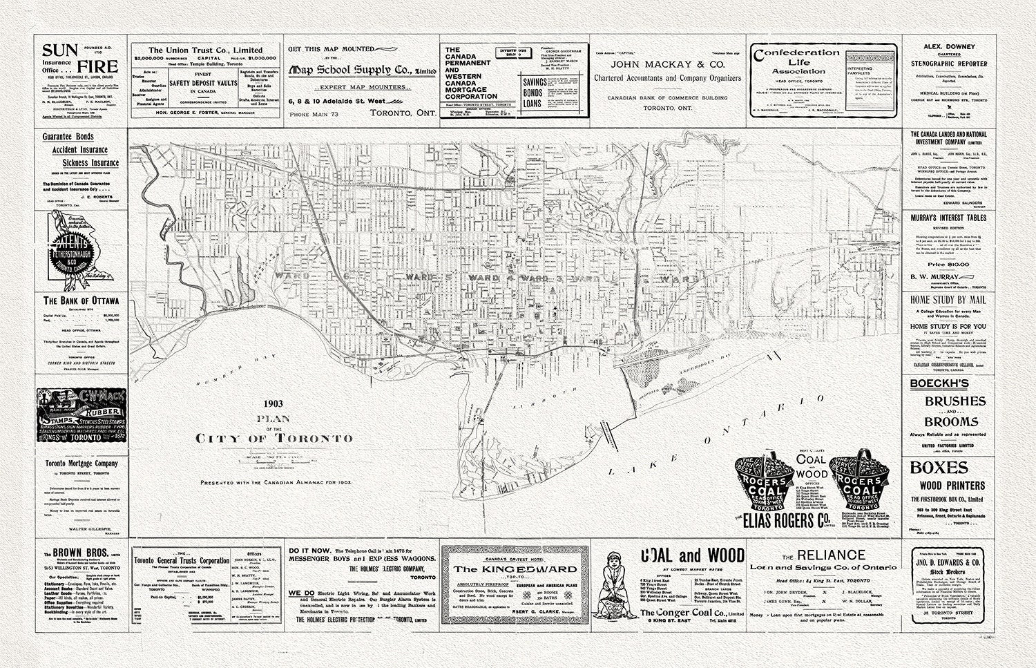 Plan of the City of Toronto, 1903, map on heavy cotton canvas, 22x27" approx. - The Map Chest