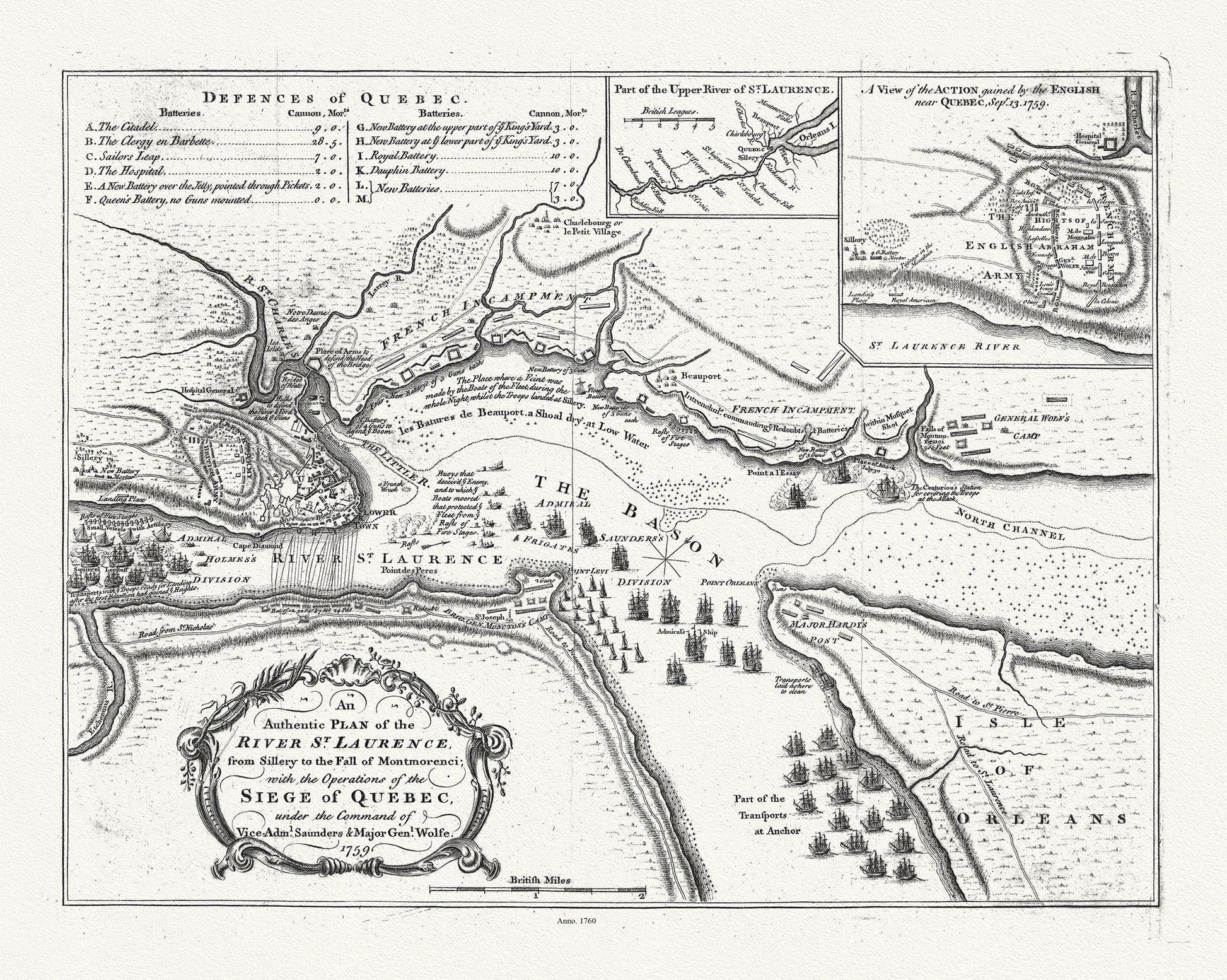 Plan of the River St. Laurence, from Sillery Montmorenci Falls etc...., 1760, map on heavy cotton canvas, 20x27" approx. - The Map Chest