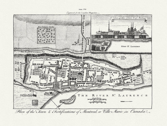 Plan of the town & fortifications of Montreal, or Ville Marie in Canada, 1760, map on heavy cotton canvas, 22x27" approx. - The Map Chest