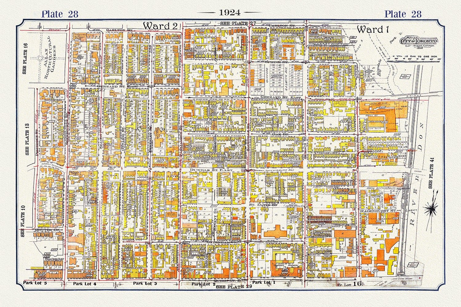 Plate 07, Toronto Downtown East, Cabbagetown, 1924, map on heavy cotton canvas, 20 x 30" or 50 x 75cm. approx. - The Map Chest