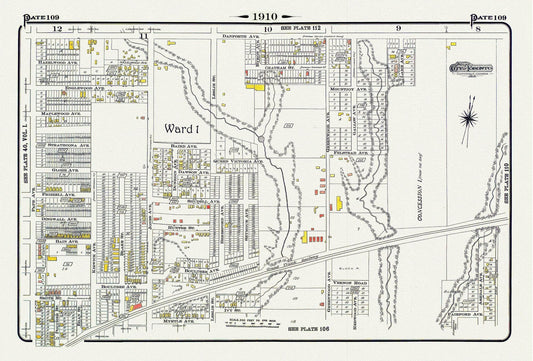 Plate 109, Toronto East, Leslieville North, Monarch Park, 1910 , map on heavy cotton canvas, 20 x 30" approx. - The Map Chest