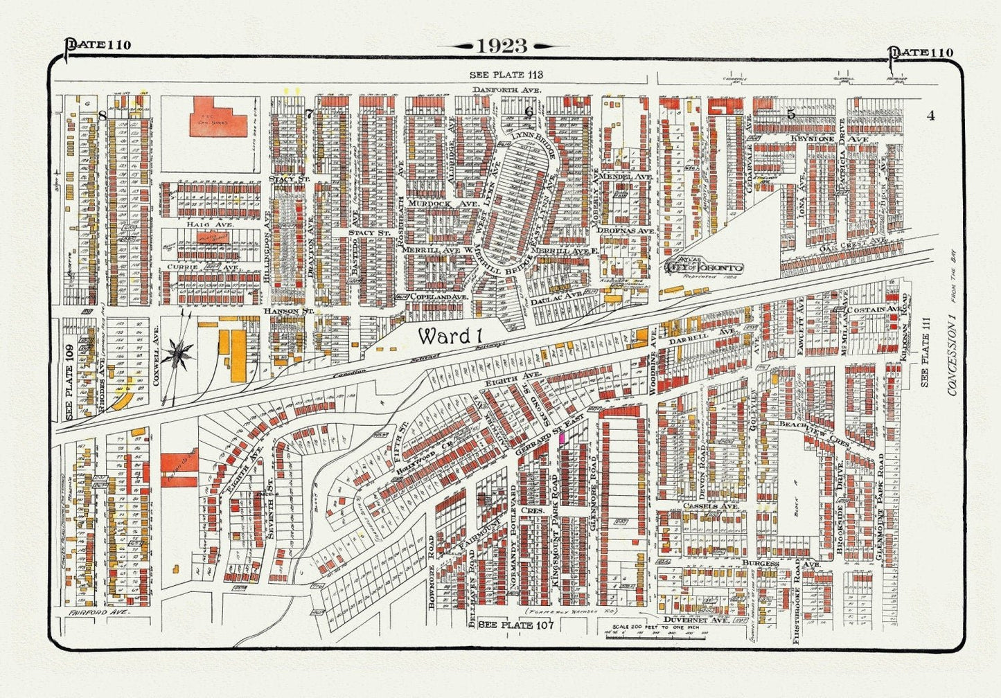 Plate 110, Toronto East, Danforth and Woodbine South, 1923, Map on heavy cotton canvas, 18x27in. approx. - The Map Chest