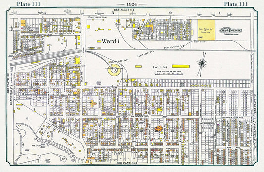 Plate 111, Toronto East, The Danforth, Main to Victoria Park, 1924, map on heavy cotton canvas, 20 x 30" or 50 x 75cm. approx. - The Map Chest