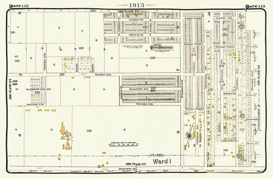 Plate 113, Toronto East, Danforth & Woodbine North, 1913, map on heavy cotton canvas, 20 x 30" or 50 x 75cm. approx. - The Map Chest
