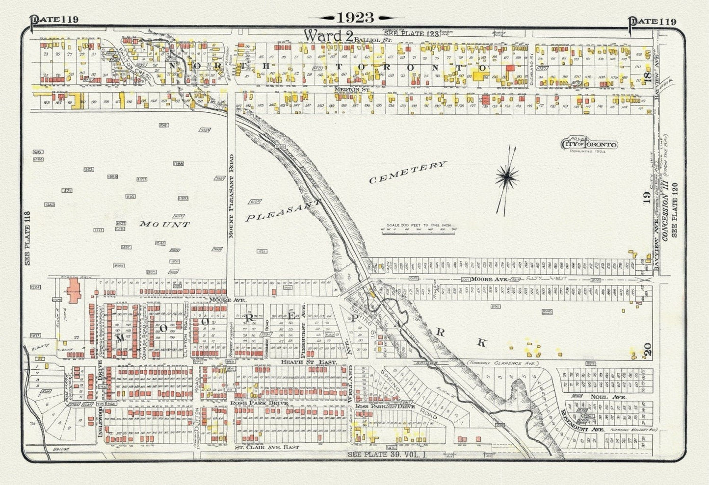 Plate 119, Toronto Uptown, Moore Park & Mount Pleasant, 1923, Map on heavy cotton canvas, 18x27in. approx. - The Map Chest