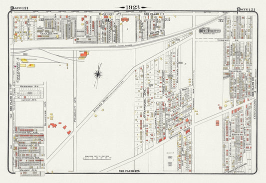Plate 121, Toronto East, Scarborough, Kingston Road & Danforth, 1923, Map on heavy cotton canvas,18x27in. approx. - The Map Chest