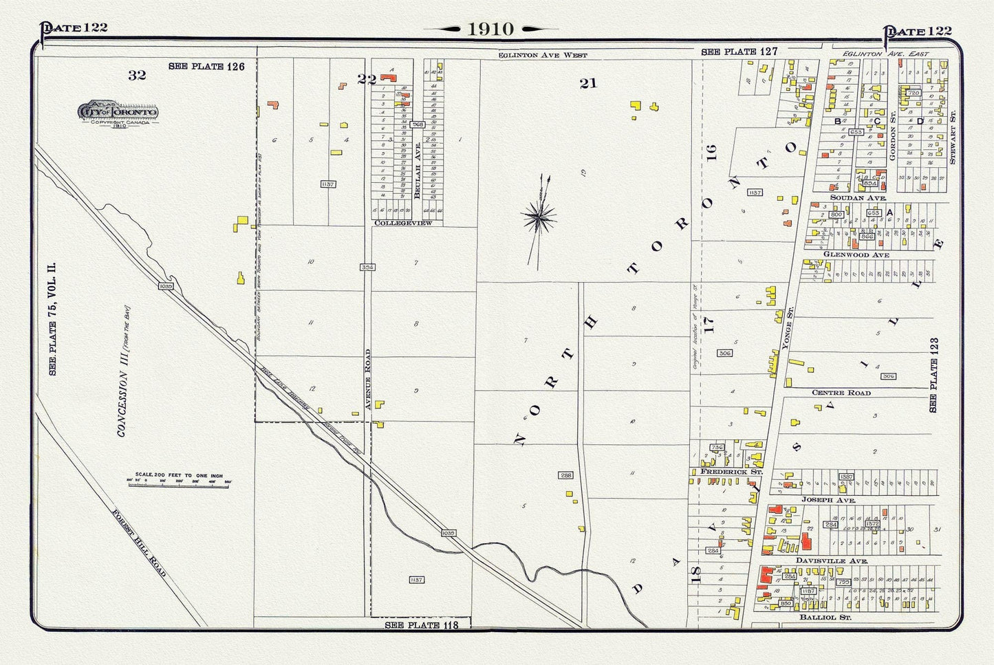 Plate 122, North Toronto, South of Eglinton Avenue, 1910 , map on heavy cotton canvas, 20 x 30" approx. - The Map Chest
