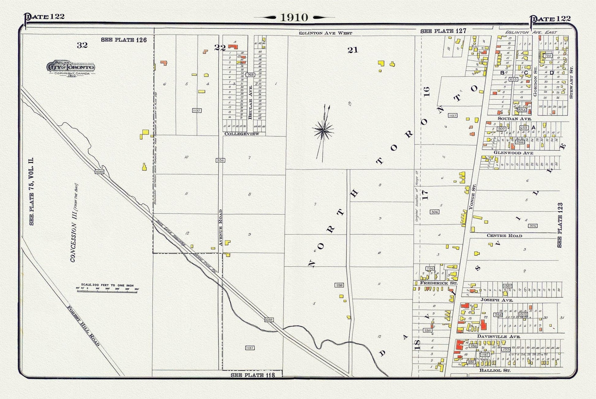 Plate 122, North Toronto, South of Eglinton Avenue, 1910 , map on heavy cotton canvas, 20 x 30" approx. - The Map Chest