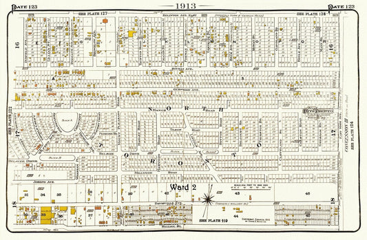 Plate 123, Toronto North and East, 1913, map on heavy cotton canvas, 20 x 30" or 50 x 75cm. approx. - The Map Chest