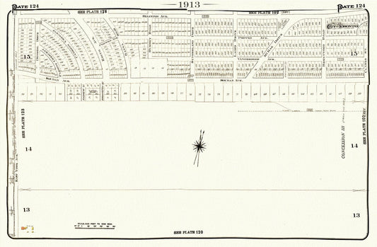 Plate 124, Toronto Uptown East, Leaside, 1913, map on heavy cotton canvas, 20 x 30" or 50 x 75cm. approx. - The Map Chest