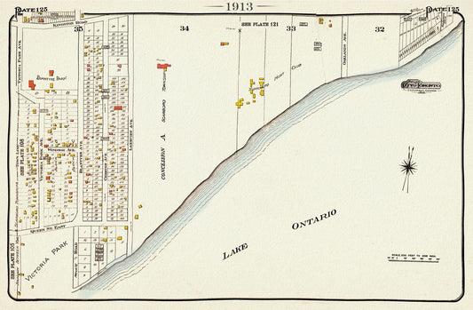 Plate 125, Toronto East, Scarborough, Victoria Park, 1913, map on heavy cotton canvas, 20 x 30" or 50 x 75cm. approx. - The Map Chest