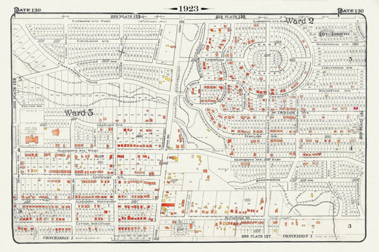 Plate 130, Toronto North, Lawrence Park , North of Blythewood, 1923, Map on heavy cotton canvas, 18x27in. approx. - The Map Chest