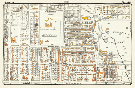 Plate 18, Toronto Uptown, St.Clair West, UCC, 1913, map on heavy cotton canvas, 20 x 30" approx. - The Map Chest