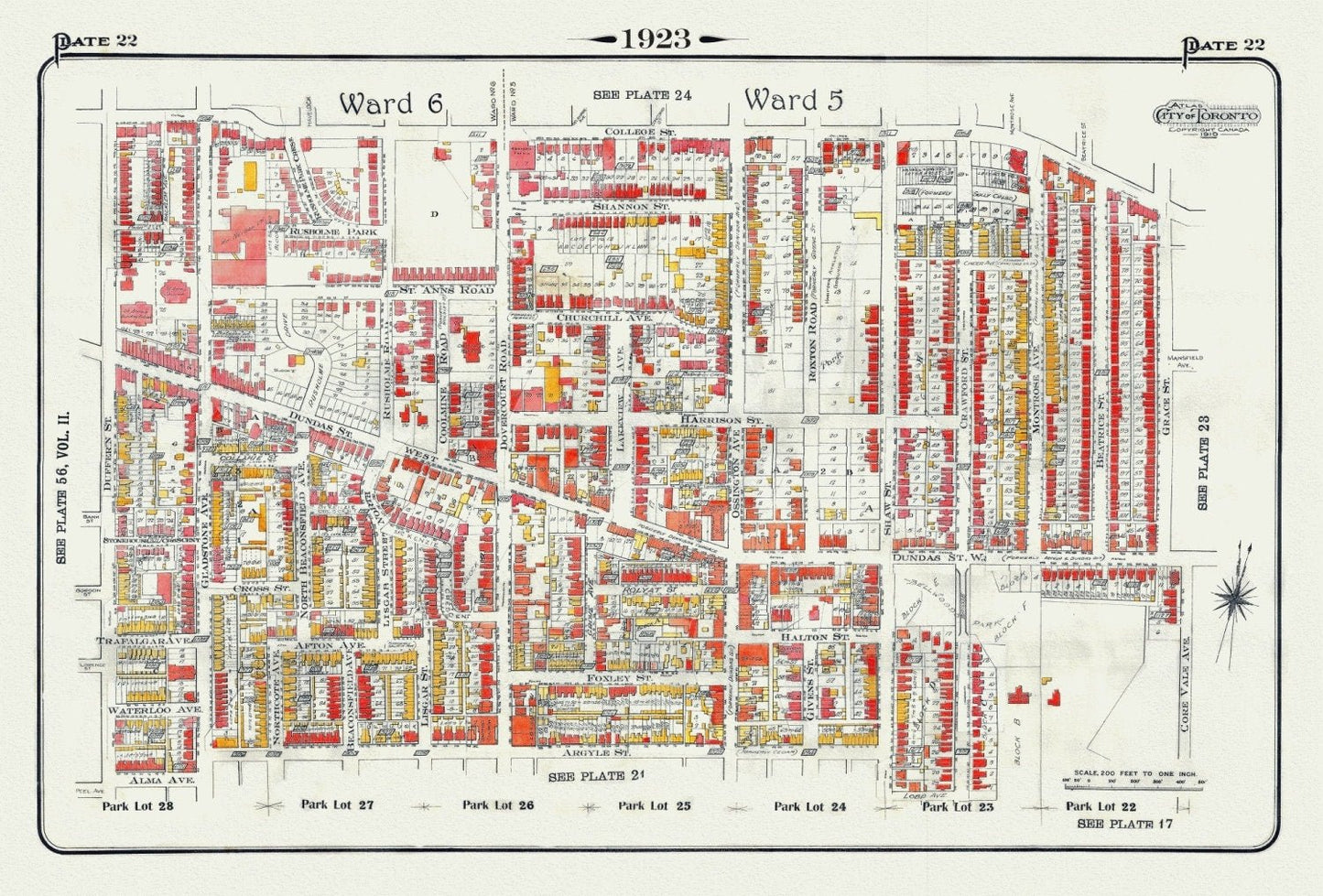 Plate 22, Toronto West, Parkdale & Brockton, 1923, Map on heavy cotton canvas, 18x27in. approx. - The Map Chest