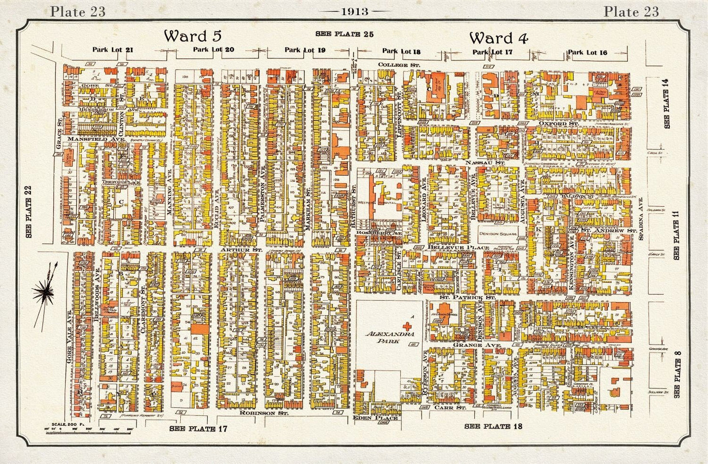 Plate 23, Toronto West Parkdale, Brockton, Little Italy, 1913, map on heavy cotton canvas, 20 x 30" approx. - The Map Chest