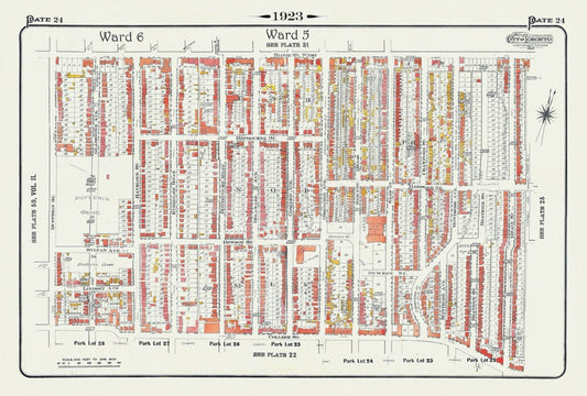 Plate 24, Toronto West, Dufferin Grove, BloorCourt , South of Bloor, St., 1923, Map on heavy cotton canvas, 18x27in. approx. - The Map Chest