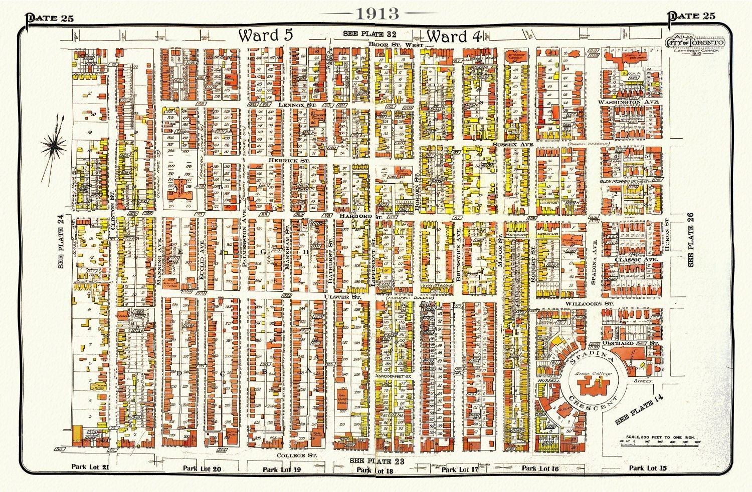 Plate 25, Toronto Central West, Annex South, 1913, map on heavy cotton canvas, 20 x 30" approx. - The Map Chest