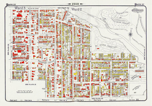 Plate 27, Toronto Downtown East, Cabbagetown, St. James, 1910, map on heavy cotton canvas, 20 x 30" approx. - The Map Chest