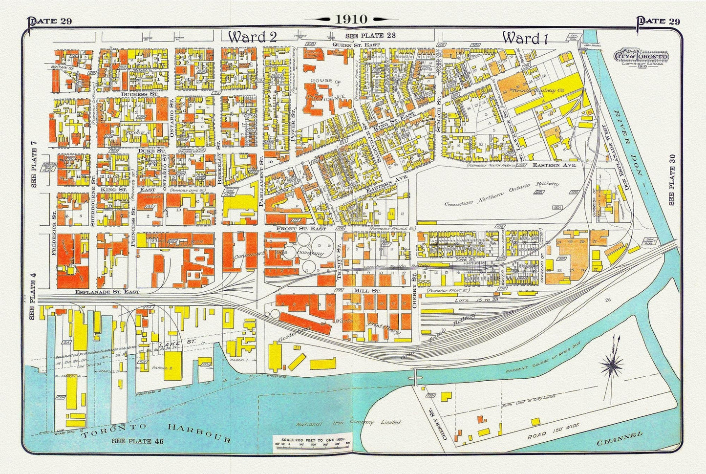 Plate 29, Toronto Downtown East, Corktown, 1910 , map on heavy cotton canvas, 20 x 30" approx. - The Map Chest