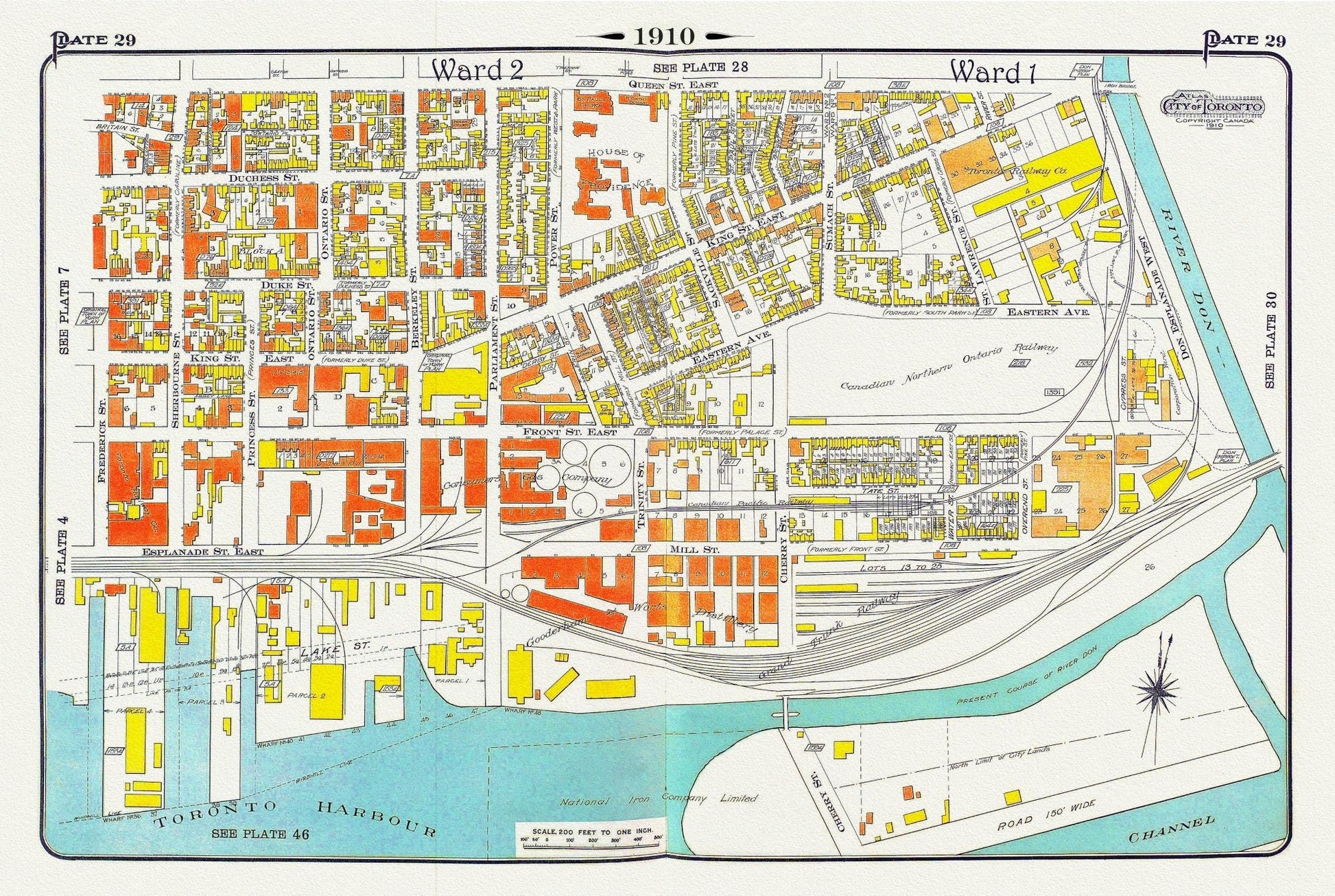 Plate 29, Toronto Downtown East, Corktown, 1910 , map on heavy cotton canvas, 20 x 30" approx. - The Map Chest