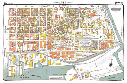 Plate 29, Toronto Downtown East, Corktown, 1913, map on heavy cotton canvas, 20 x 30" approx. - The Map Chest