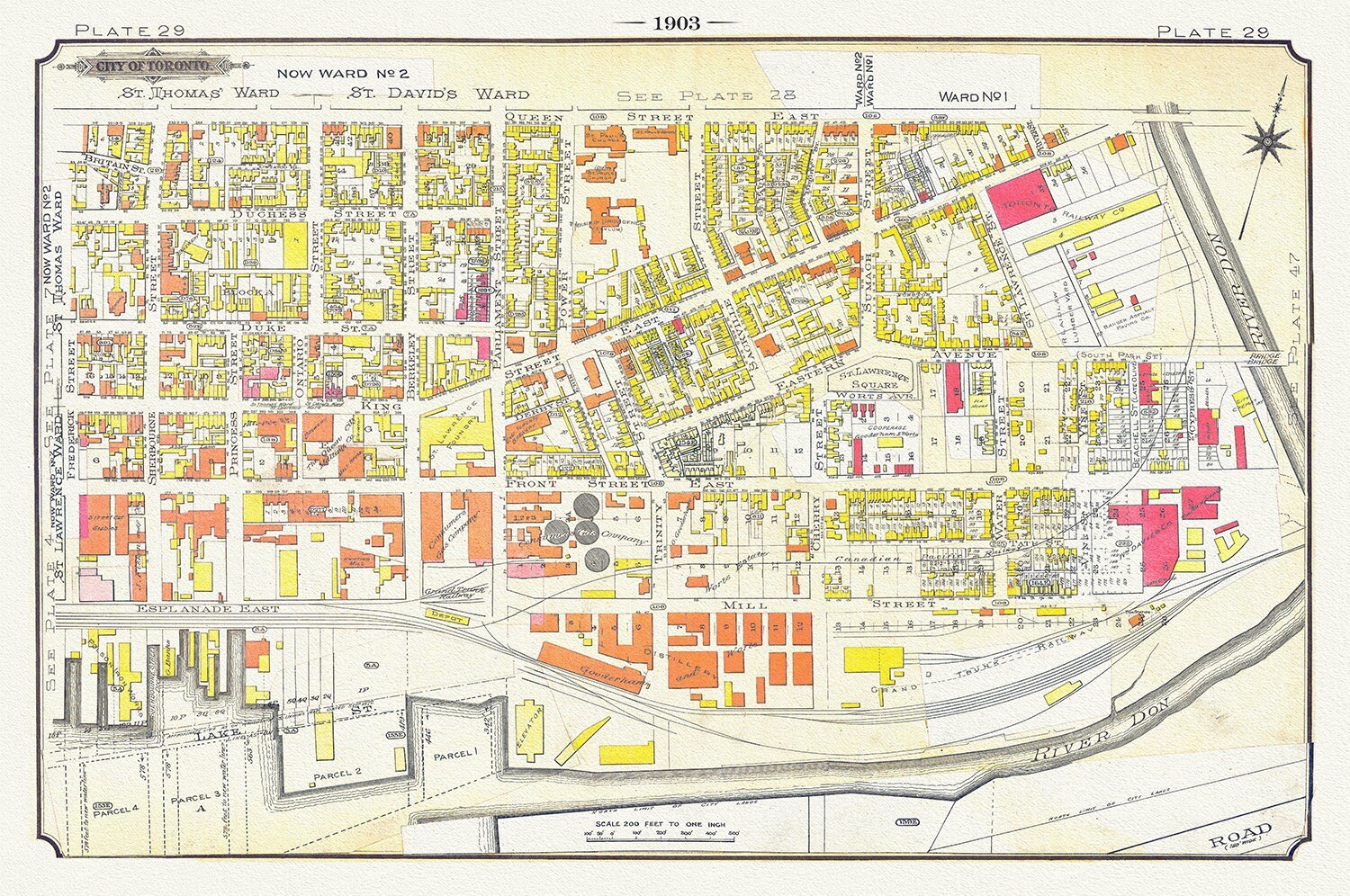 Plate 29, Toronto Downtown East, Corktown & Distillery, 1903, map on heavy cotton canvas, 20 x 30" or 50 x 75cm. approx - The Map Chest