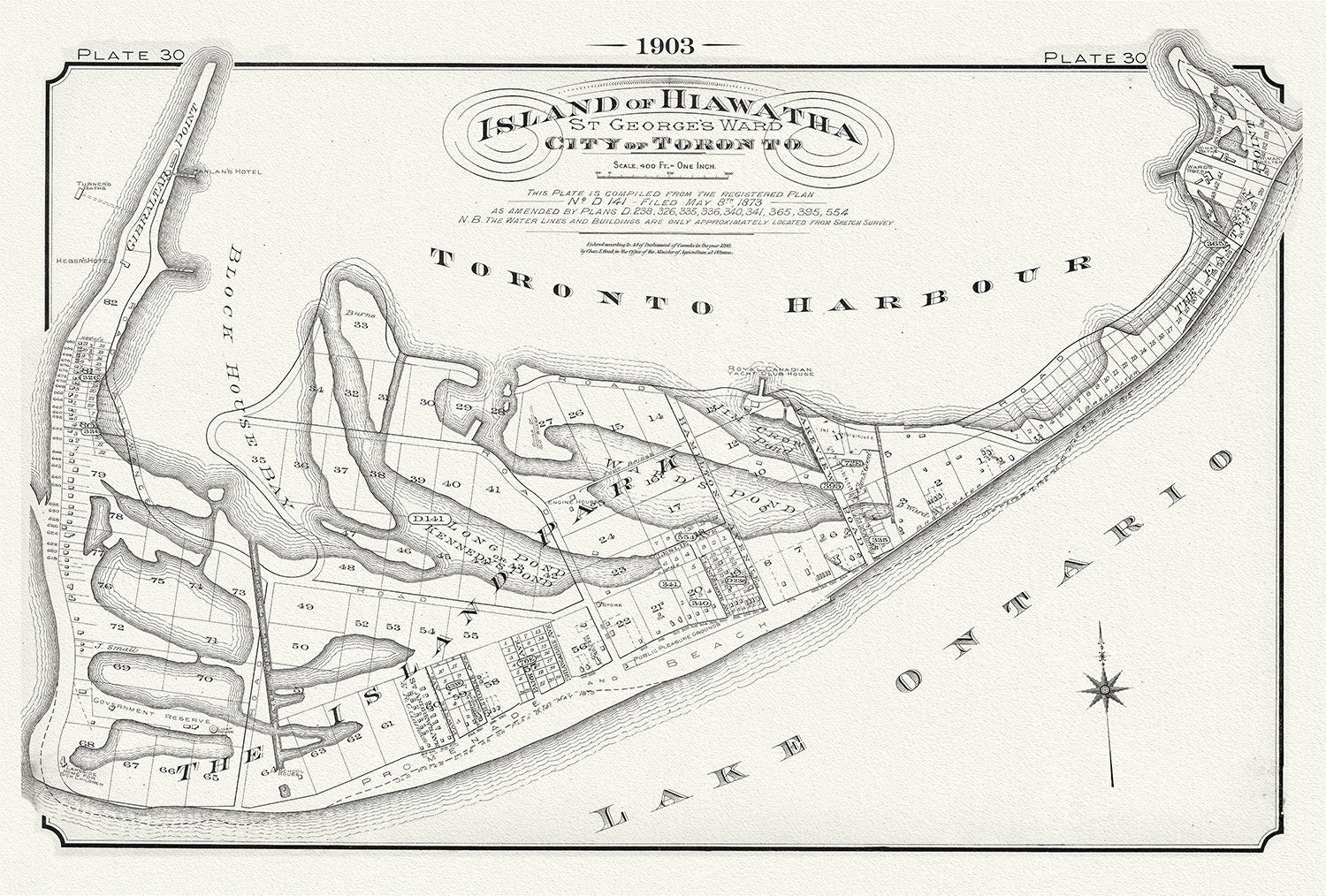 Plate 30, Toronto, Island of Hiawatha, 1903 , map on heavy cotton canvas, 20 x 30", 50 x 76cm, approx. - The Map Chest