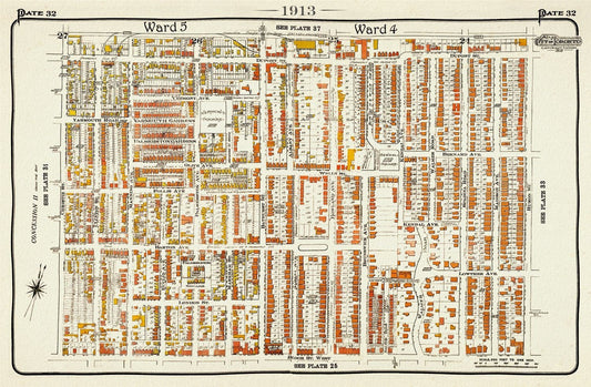 Plate 32, Toronto Uptown West, Seaton Village, Annex, 1913, map on heavy cotton canvas, 20 x 30" approx. - The Map Chest
