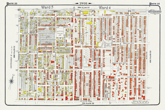 Plate 32, Toronto West, Bloorcourt, Seaton Village, Annex , 1910, map on heavy cotton canvas, 20 x 30" approx. - The Map Chest