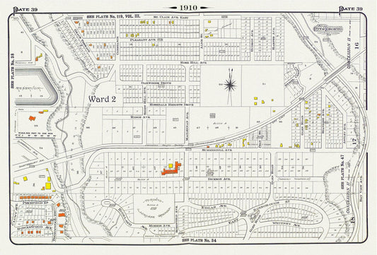 Plate 39, Toronto Uptown, Rosedale & Moore Park, 1910, map on heavy cotton canvas, 20 x 30" approx. - The Map Chest
