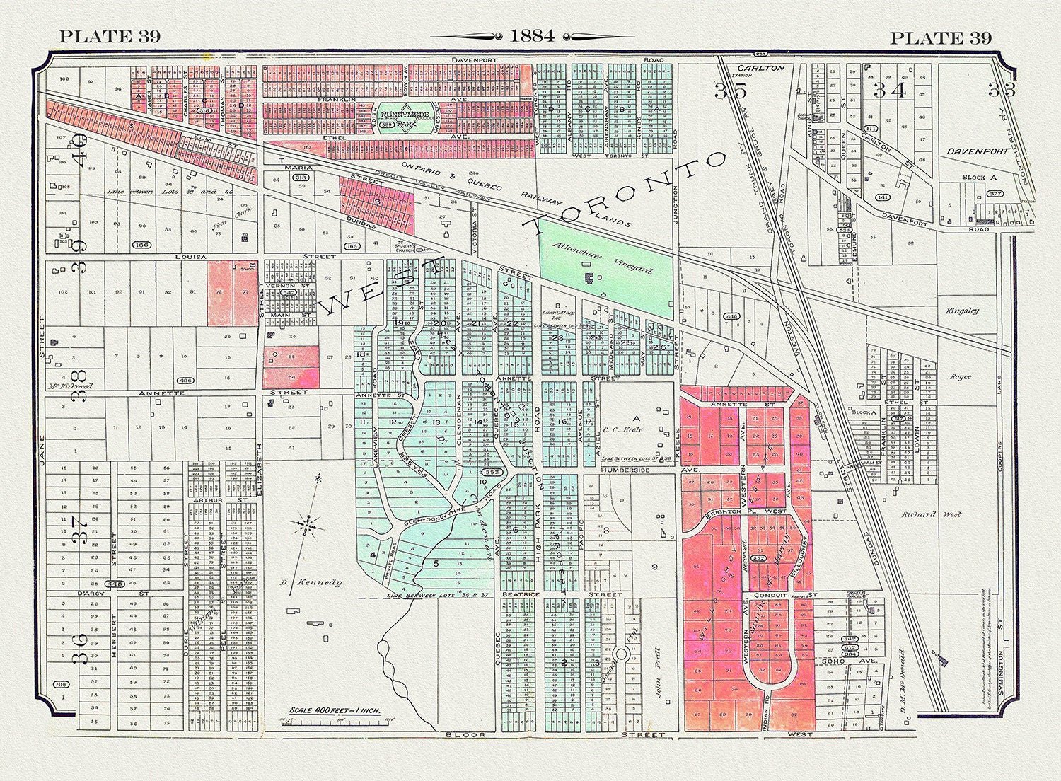 Plate 39, Toronto West, The Junction, 1884 , map on heavy cotton canvas, 20 x 30" approx. - The Map Chest