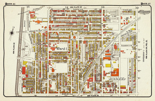 Plate 41, TorontoEast, Riverdale, Leslieville, 1913, map on heavy cotton canvas, 20 x 30" approx. - The Map Chest