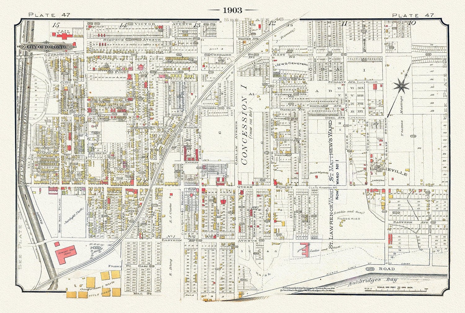Plate 47, Toronto East, Riverdale & Leslieville, 1903, map on heavy cotton canvas, 20 x 30" or 50 x 75cm. approx. - The Map Chest